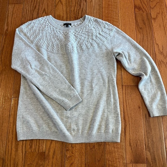 Talbots Gray Sweater Yoke Crew fairisle pullover Cotton cashmere Blend Medium - Picture 9 of 9